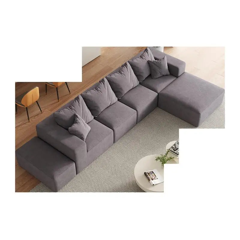Modular 132" L-Shaped Sectional Sofa Set with 6 Pillows, Versatile Upholstered Couch for Living Room and Bedroom, Perfect for