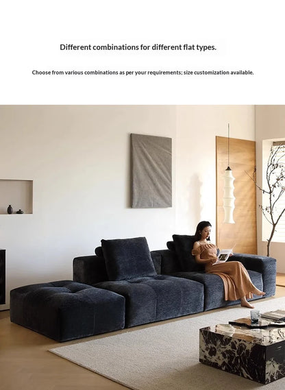 Italian Minimalism Modular Corner Combination Modern Living Room *Chenille Fabric Reclining Straight-Back Sofa Set Black