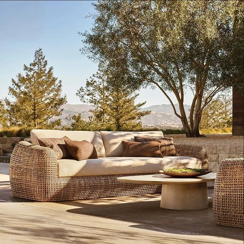 Garden Sofa Set PE Wicker Aluminum Frame Sofas Villa Living Room Furniture  Rattan Woven Outdoor L Shape Combinational Couch