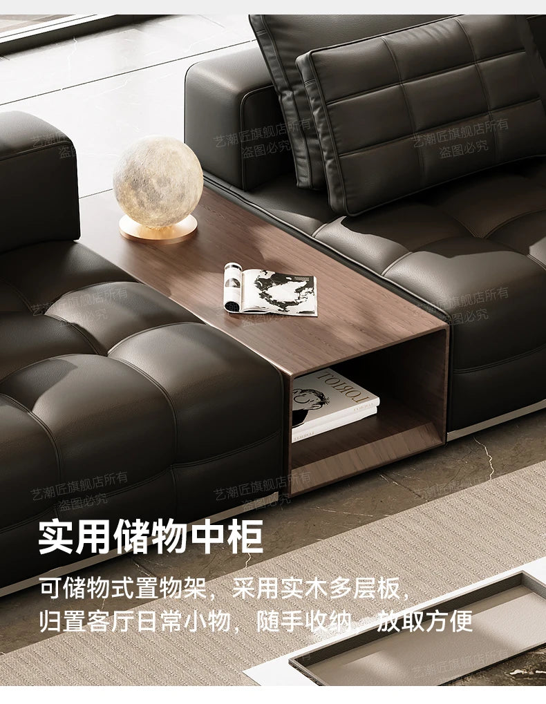 Lawrence leather sofa full green leather living room 2025 new minimalist straight row