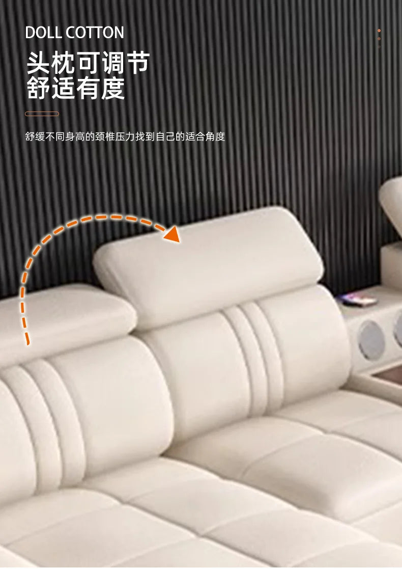 Simple modern leather sofa first layer cowhide living room large corner full set of light luxury leather sofa combination