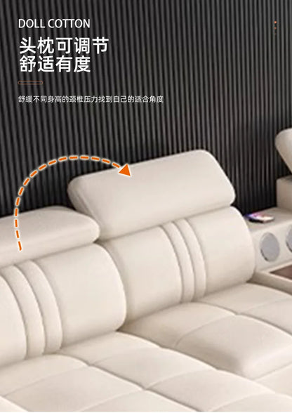 Simple modern leather sofa first layer cowhide living room large corner full set of light luxury leather sofa combination