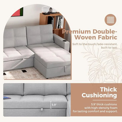 85 inch Large Sleeper Sofa Bed with Storage,L Shaped Sectional Couch Bed,2 in 1 Pull Out Couches with Convertible Chaise