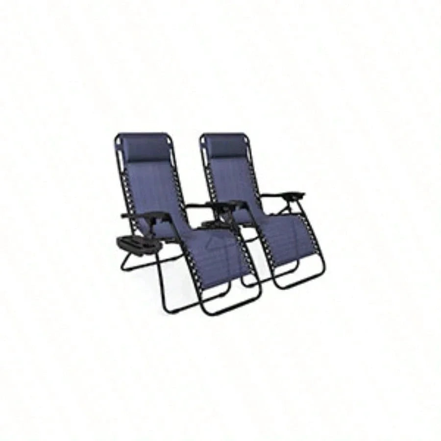 Chair Zero Gravity Lounge Chairs Outdoor Adjustable Reclining Steel Mesh Folding Recliner For Pool Beach With Pillows, Cup Tray