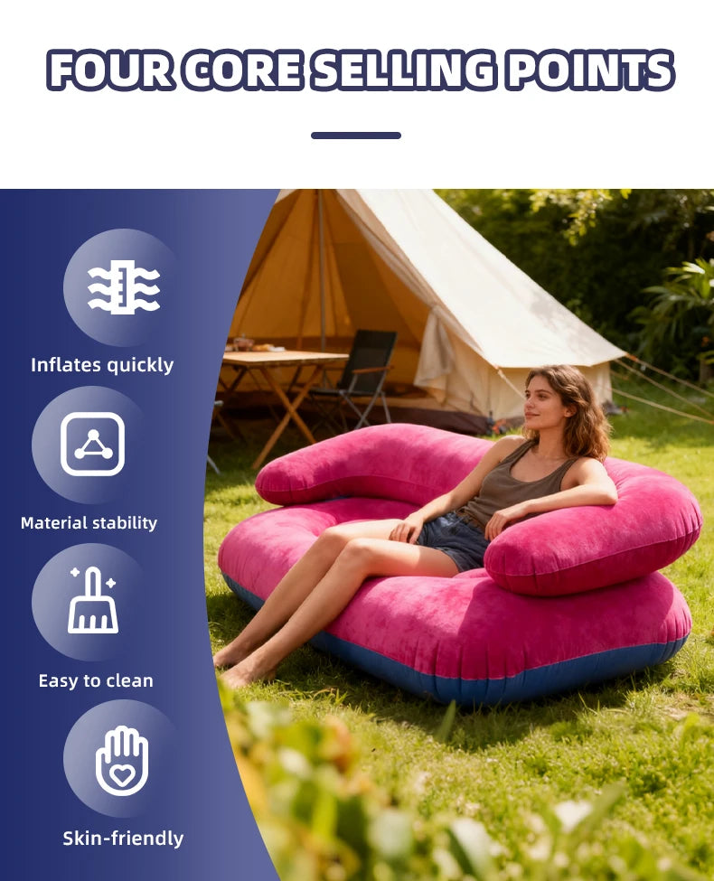 Double Inflatable Air Sofa Two-Seater Lazy Couch Heavy Duty Leak Proof Inflatable Lounge Furniture Indoor Outdoor Camping