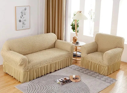 1 Seater Seersucker Sofa Cover with Elastic Skirt Stretch Sofa Protector Removable Slipcover Armchair Cover Elastic Couch Cover