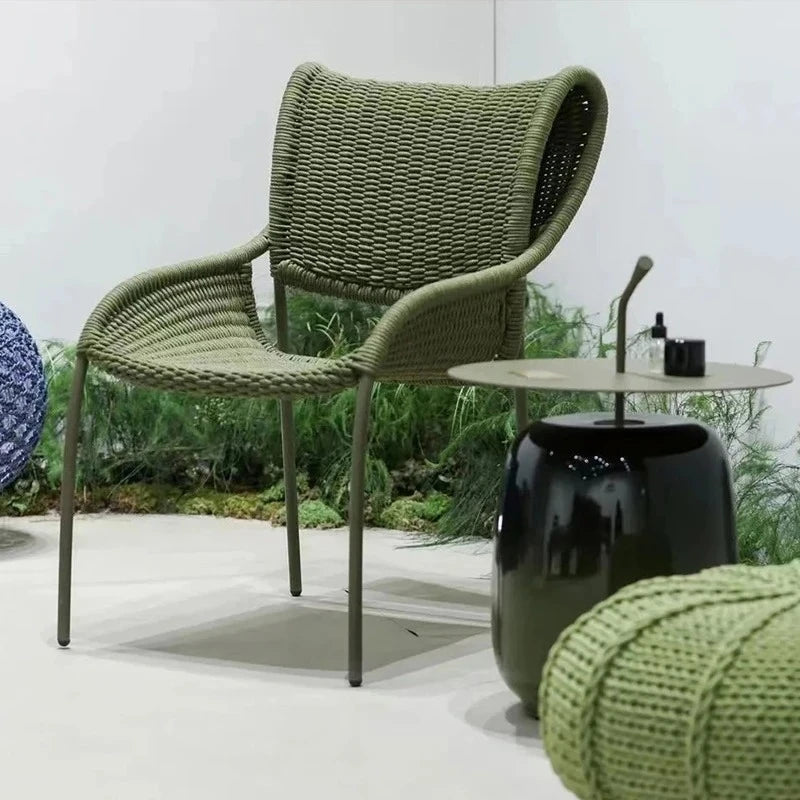 Villa Hotel Outdoor Garden Single Rattan Chair Nordic Home Aluminum Alloy Table and Chair Set Leisure Rope Garden Furniture Sets