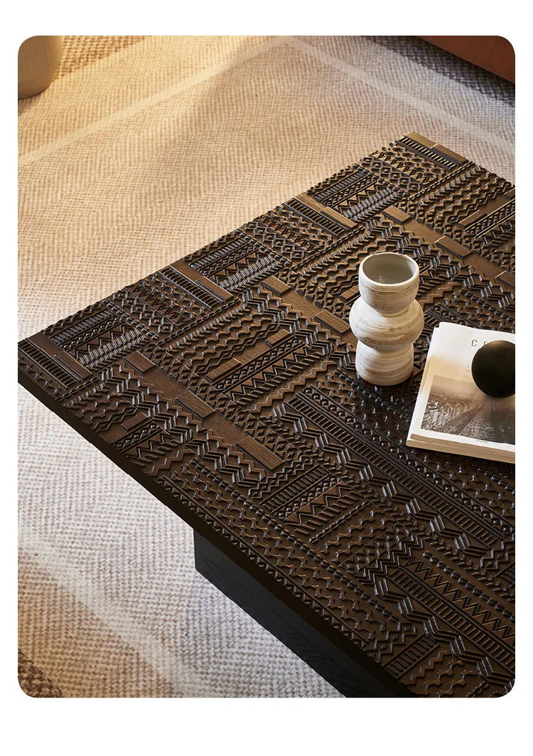 Retro coffee table light luxury high-end sense solid wood carving flower home living room minimalist 1.6 meters