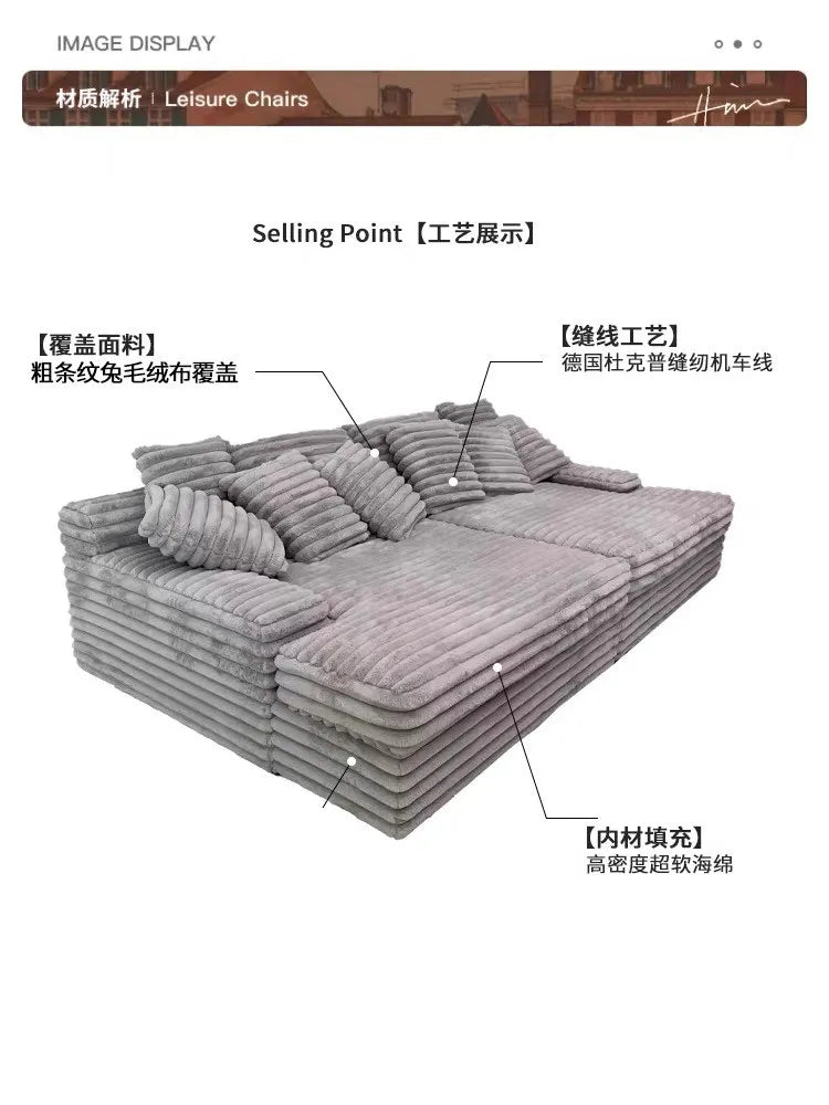 zS173Furniture Living Room Vacuum Compression Washable Corduroy Modern Boneless Couch Sofa Comprimido