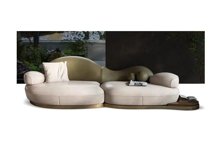 Modern leather sofa, high-end leather art villa, living room design sofa