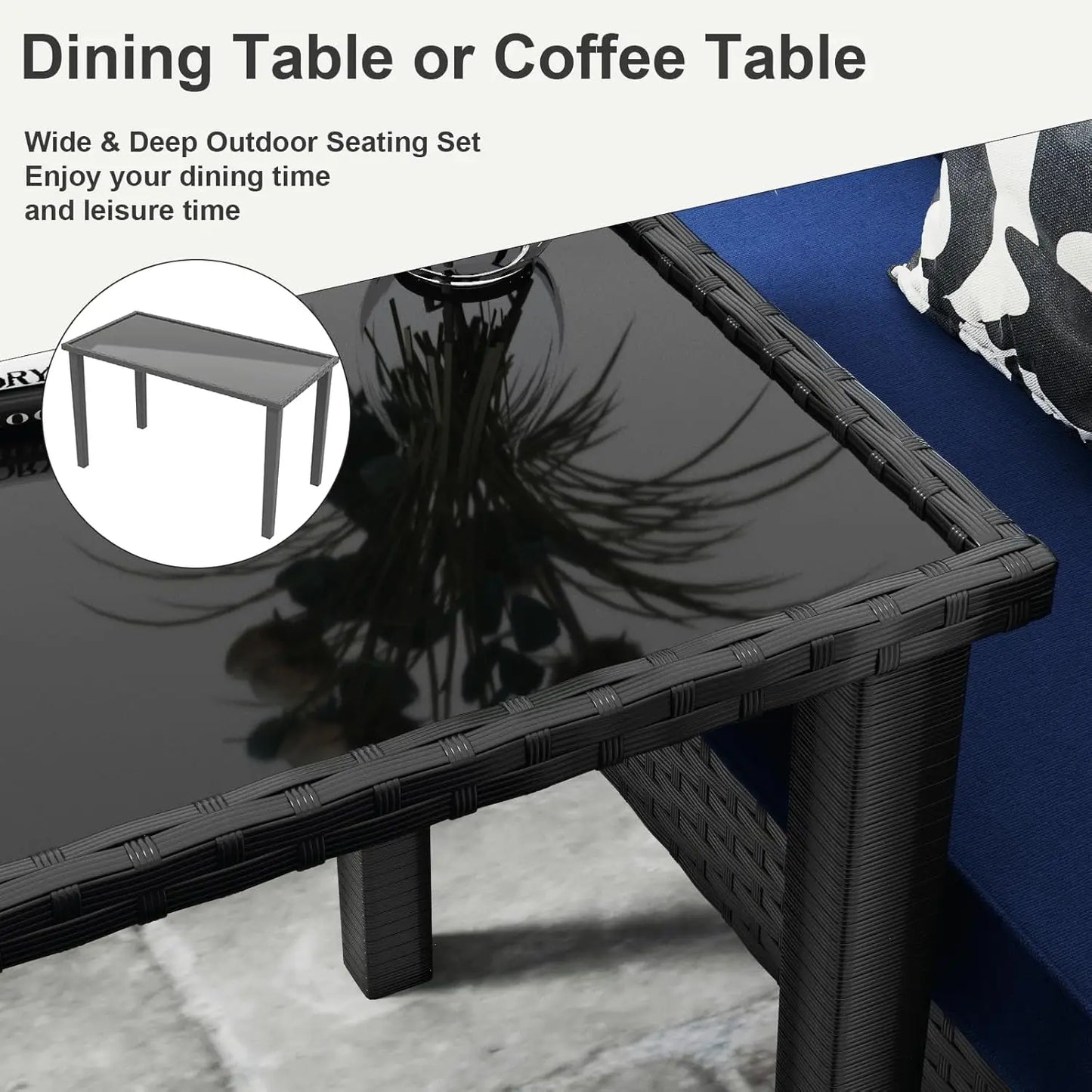 7-Piece Patio Furniture Set, Outdoor Couch with Dining Table & Ottomans, PE Rattan Sofa Set with Cushions for Deck, Yard, Poolsi