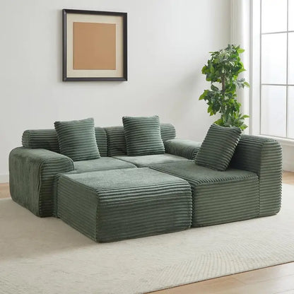 114-Inch Modular Corduroy Sofa, Featuring Inlaid Structure, 3 Throw Pillows, Wider Backrest, and 4 Configurable Modules for