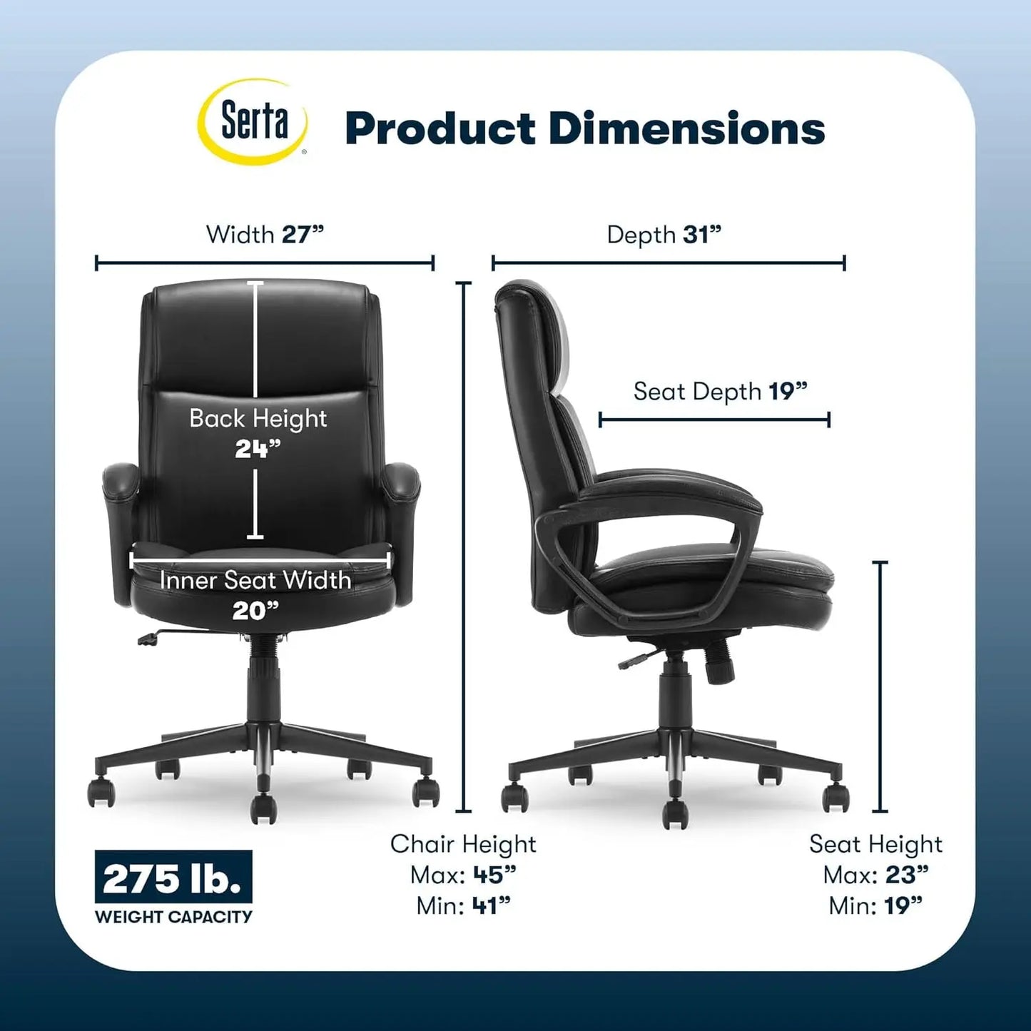 Ergonomic Office Chair with Lumbar Support, Swivel Base & Padded Armrests, Black