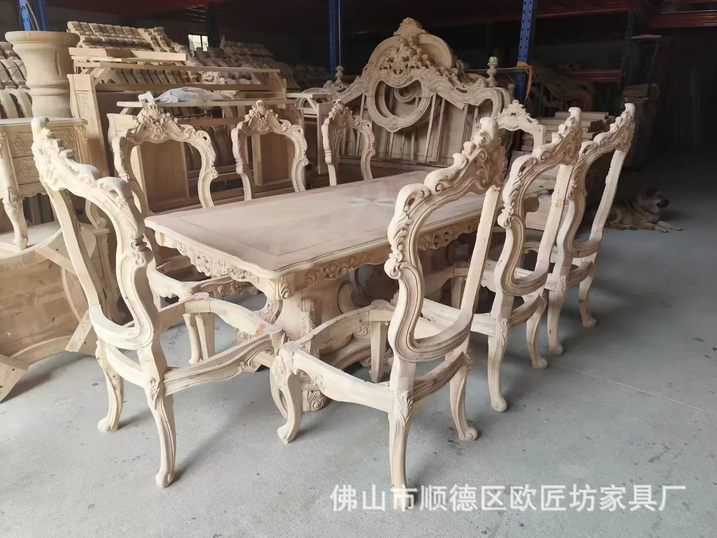 Solid wood dining table and chair combination size household, European style, carved