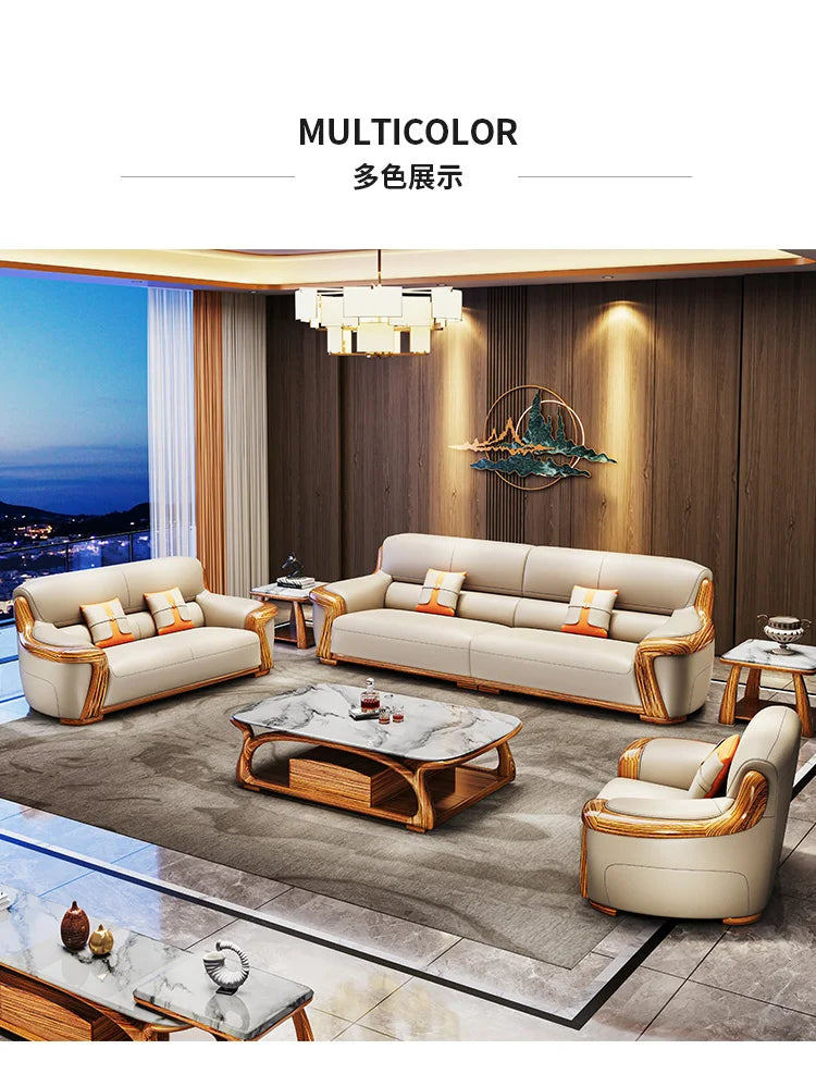 XMH new Chinese ebony leather sofa modern living room luxury villa first layer cowhide new combination sofa