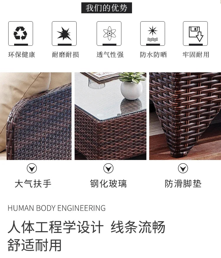 Balcony outdoor combination Living room courtyard hand-woven rattan sofa Rattan chair simple leisure furniture Economically