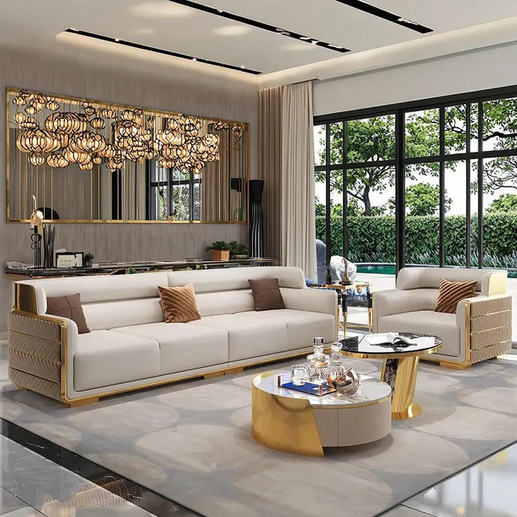 Newest Modern Luxury Velvet Upholstered Living Room Sofa Set Stainless Steel Frame for Home Villa Living Room Furniture