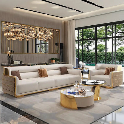 Newest Modern Luxury Velvet Upholstered Living Room Sofa Set Stainless Steel Frame for Home Villa Living Room Furniture