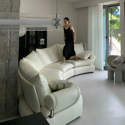 Light luxury designer curved condensed milk white cream wind large apartment special-shaped living room arc sofa