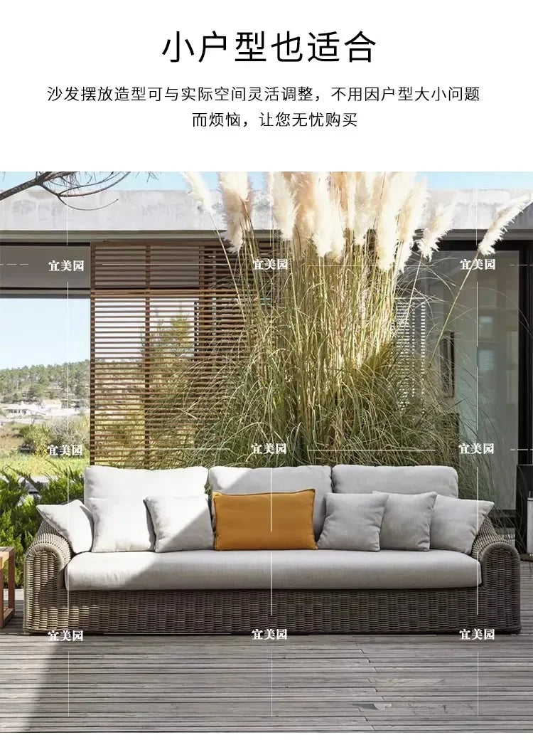 Leisure Rattan Outdoor Sofas Modern Courtyard Terrace Balcony Garden Sofas Accent Banquet Furniture Muebles Jardin Lshysf