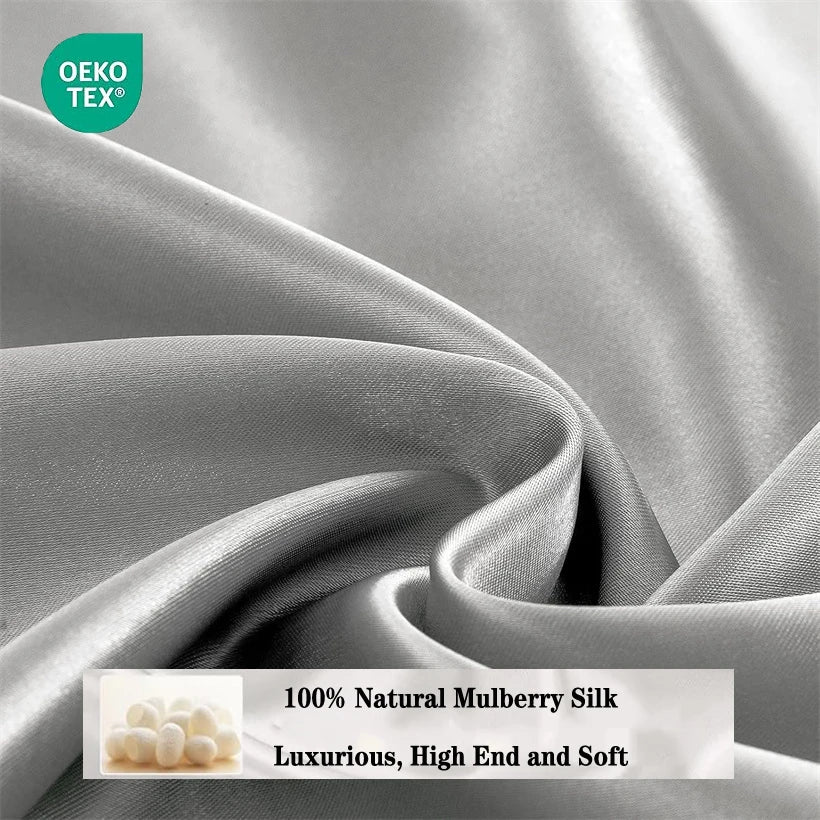 100% Mulberry Silk Bedding Set Solid Color Natural Silk Duvet Cover Set Twin King Queen Size Bed 3pcs/4pcs/5pcs Bed Sheet Set