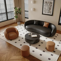 small apartment curved beauty salon Internet celebrity clothing store, rest area negotiation, black leather sofa
