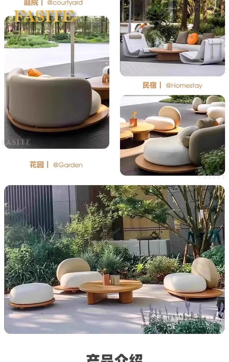 Outdoor teak courtyard Nordic style open-air famous villa anti-corrosion solid wood goose soft stone sofa