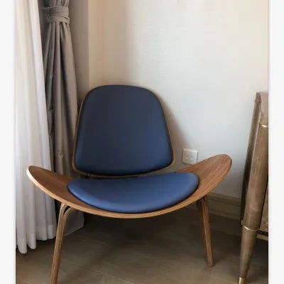 Modern Lounge Shell Chair Three-Legged Shell Chair Ash Plywood Fabric Upholstery Living Room Furniture