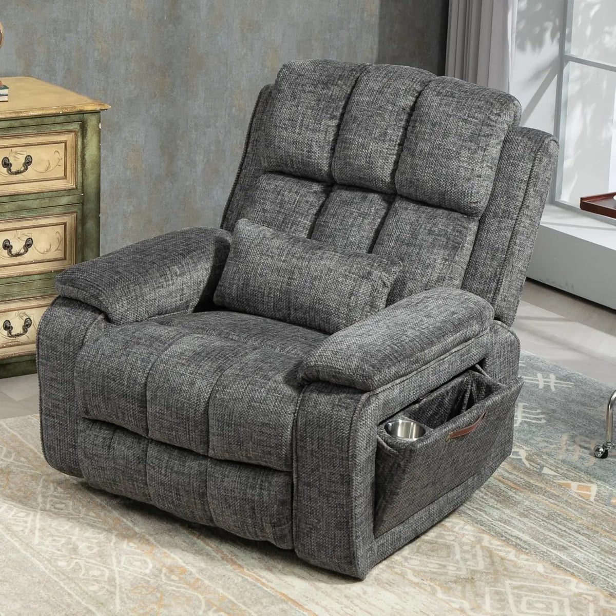 Dual Motor Power Lift Recliner for Elderly Adults with Heat Massage Lay Flat Feature Wireless Remote Cup Holder Customizable