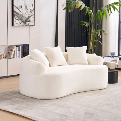 Modern Curved Sofa with Pillows White Upholstered Cloud Sofa for Living Room Bedroom Home Decor