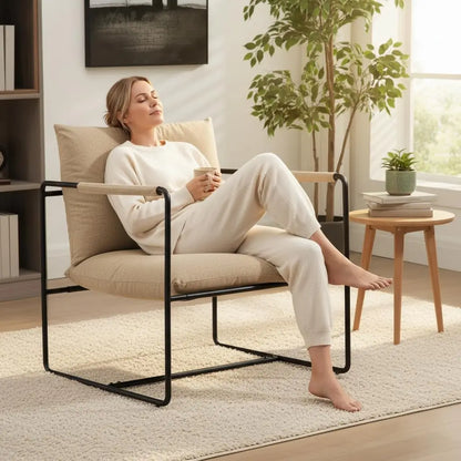 Modern Mid-Century Accent Chair, Upholstered Lounge Armchair with Metal Base & Removable Cushion for Living Room Bedroom Grey