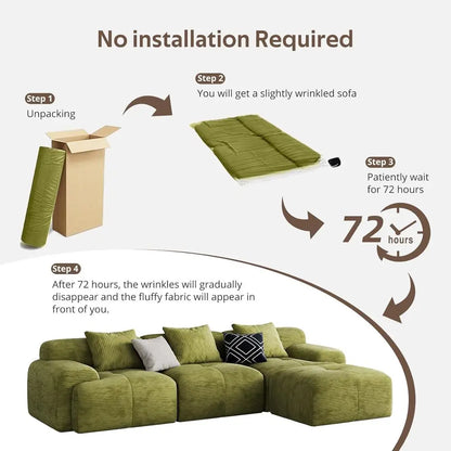 Green Oversized 3-Seat L-Shaped Corduroy Sectional Sofa with Ottoman