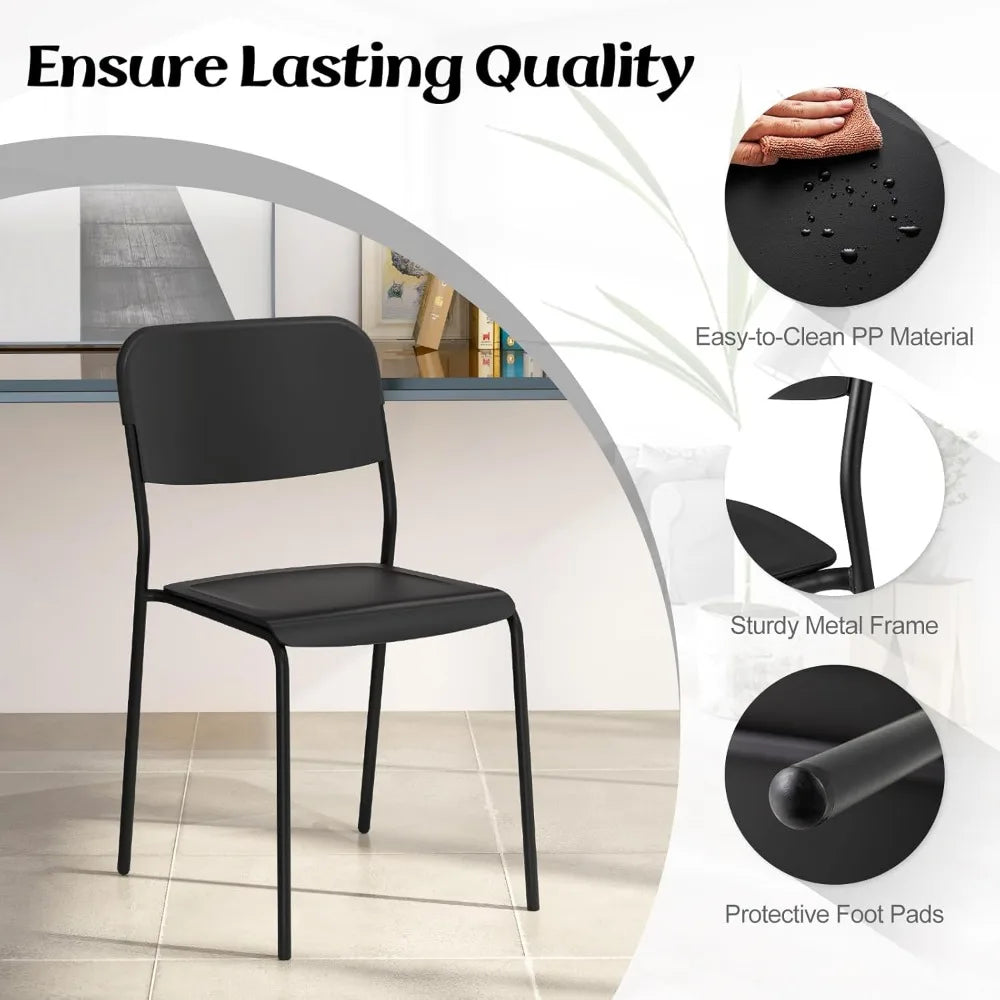 Set of 4 Stackable Metal Dining Chairs - Lightweight Kitchen Chairs with Tilt Backrest and Strong Metal Legs, Suitable for Indoo