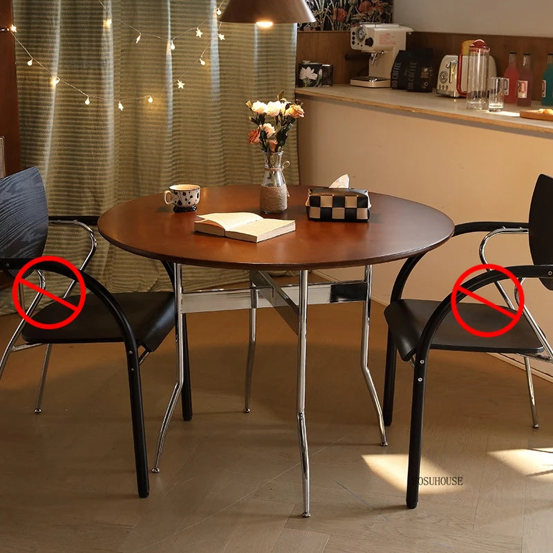 Stainless Steel Solid Wood Round Dining Tables Home Small Round Table Medieval Style Retro Folding Table for Kitchen Furniture