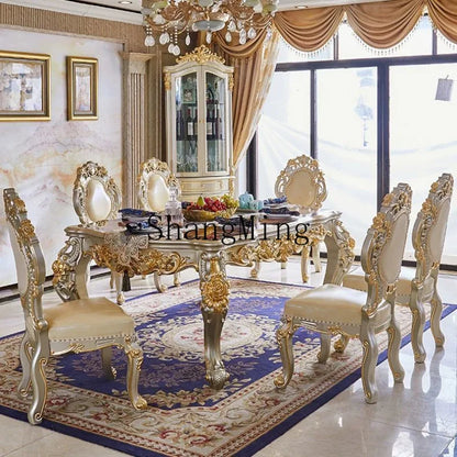 CL combination dining table and chairs all solid wood flower dining table villa restaurant household rectangular dining table