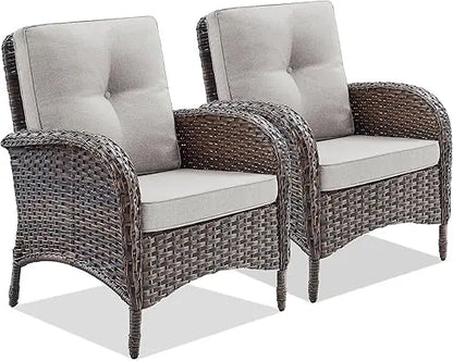 Patio Club Chair Wicker Chairs - Outdoor High Back Chair Set of 2 Patio Furniture Set Rattan Seating with Removable Cushi