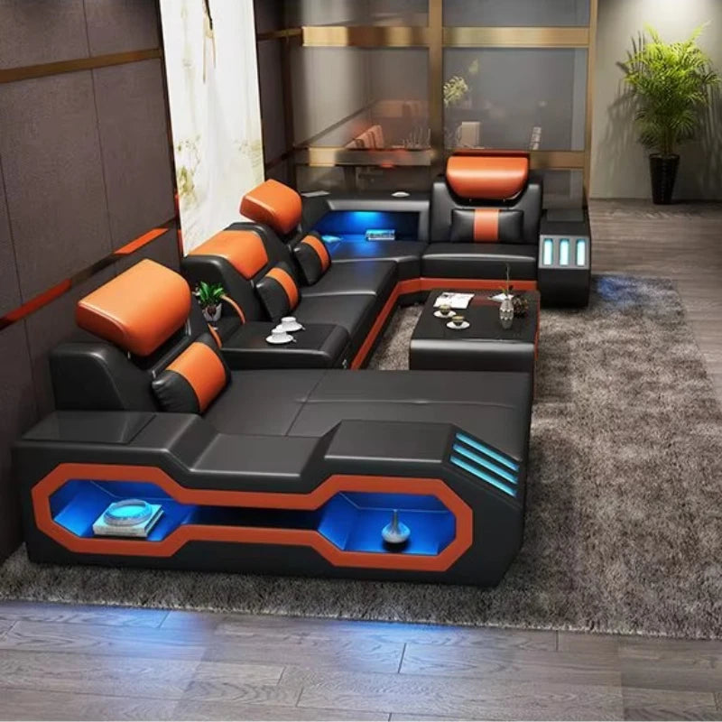 Modern Couch Living Room Leather High Back Comfortable Home Use Sofa