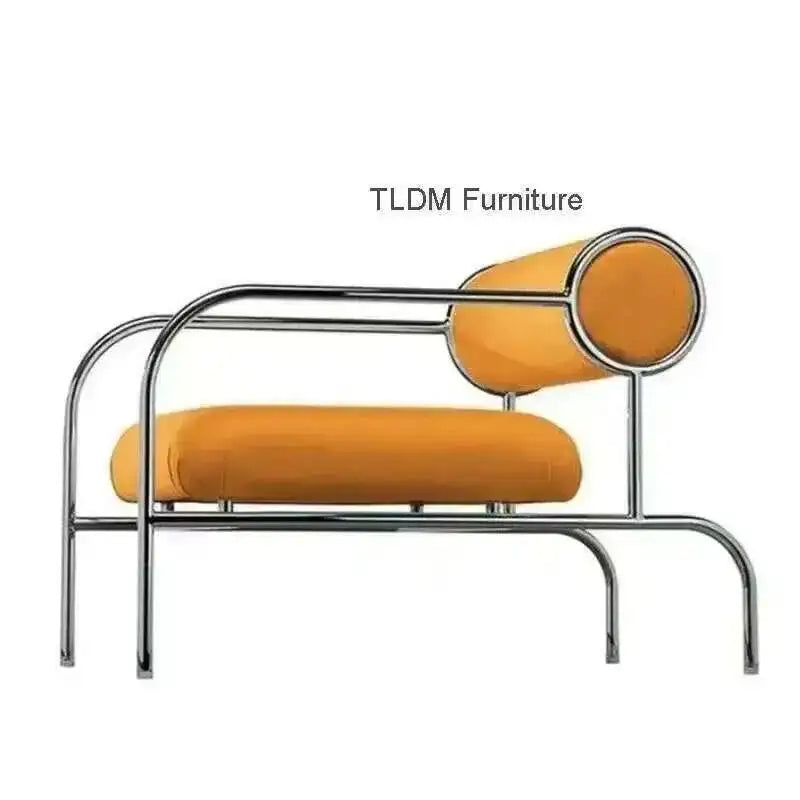 Nordic Fabric Living Room Chairs Stainless Steel Single Sofa Recliner European Living Room Furniture Home Leisure Back Armchair