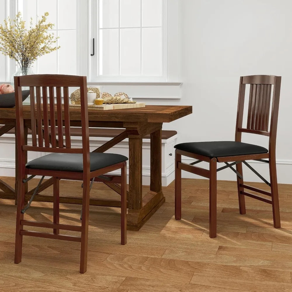 COSTWAY Folding Dining Chairs Set of 2, Wooden Kitchen Side Chairs w/Padded Seat, Solid Wood Frame, 400 LBS Load Bearing, No Ass