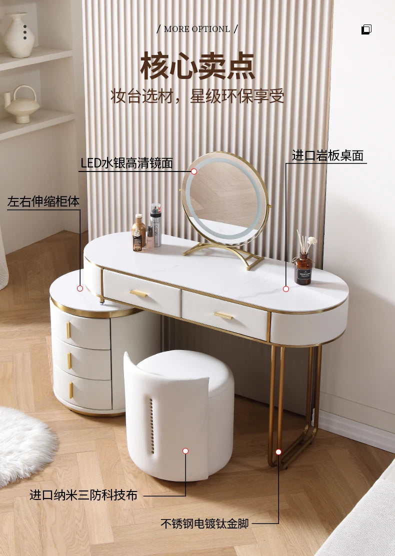 Light Mirror Vanity Table White Minimalist Drawers Storage Dressing Table Desk Makeup Mesa De Maquillaje Bedroom Furniture