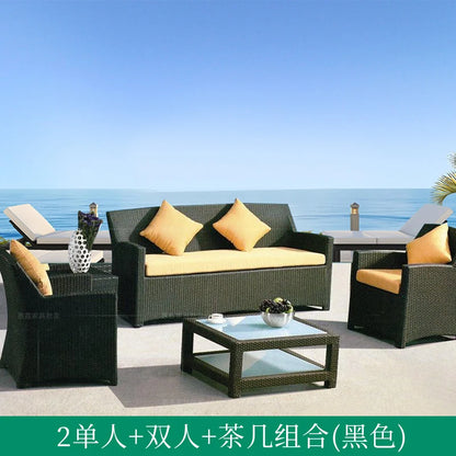 Outdoor Combination Garden Sofas Modern Courtyard Nordic Villa Garden Sofas Open-air Plastic Rattan Furniture Sofá Jardín MHHYSF