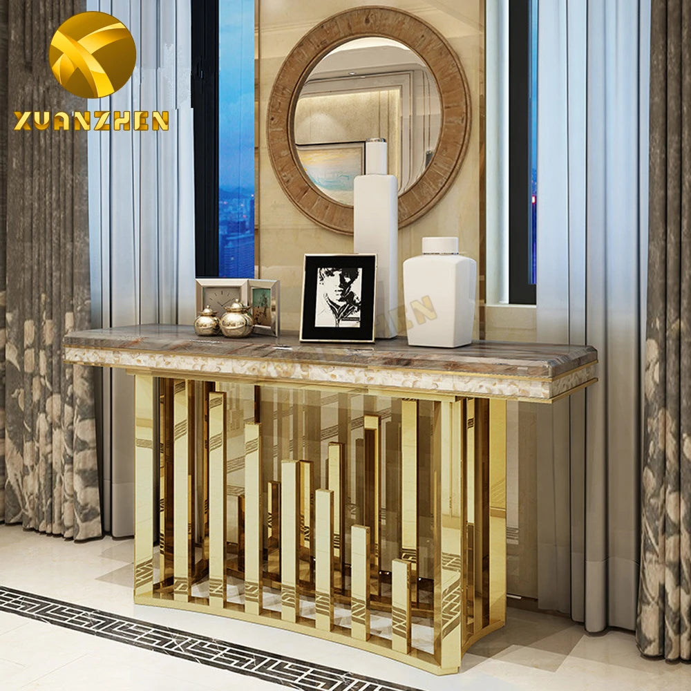 Home Furniture Living Room Luxury Metal Hallway Table Modern Marble Console Table with Mirror CT018