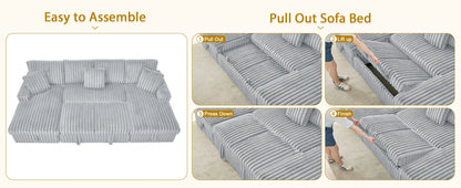 TODRANI 122 inch Overisze U Shaped Sleeper Sofa Pull Out Bed, Sleeper Sofa with Double Storage Chaise for Living Room