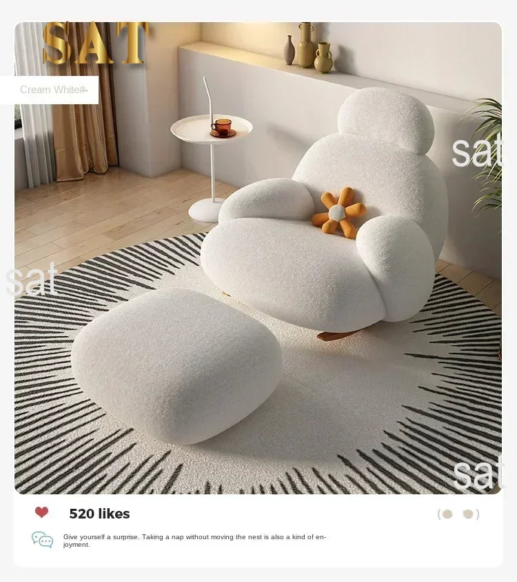 Fluffy White Living Room Chair, Modern Cute Ergonomic Floor Lounge Recliner, Meuble Salon Home Furniture Rocking Chair  Designer