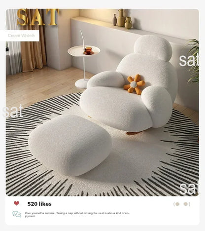 Fluffy White Living Room Chair, Modern Cute Ergonomic Floor Lounge Recliner, Meuble Salon Home Furniture Rocking Chair  Designer