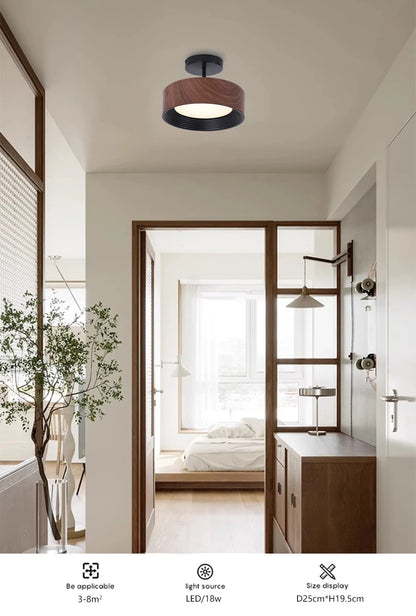Nordic LED Ceiling Light Circular Walnut Wood Grain Aisle Light Dressing Room Corridor Balcony Decoration Indoor Ceiling Lamp