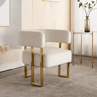 Chairs Set of 2 Living Room Side Chairs with Golden Metal Legs Soft Velvet Upholstered Reading Armchairs for Bedroom/ Ivory