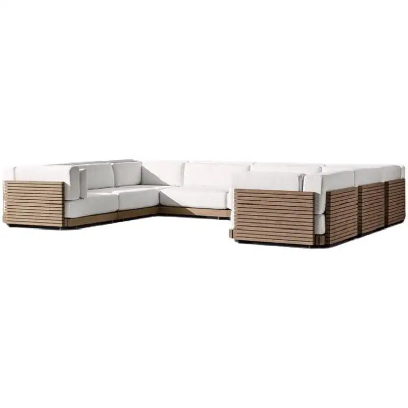 Outdoor Garden Villa Waterproof Teak Aluminum Sofa Sunbed and Coffee Table Combination Furniture