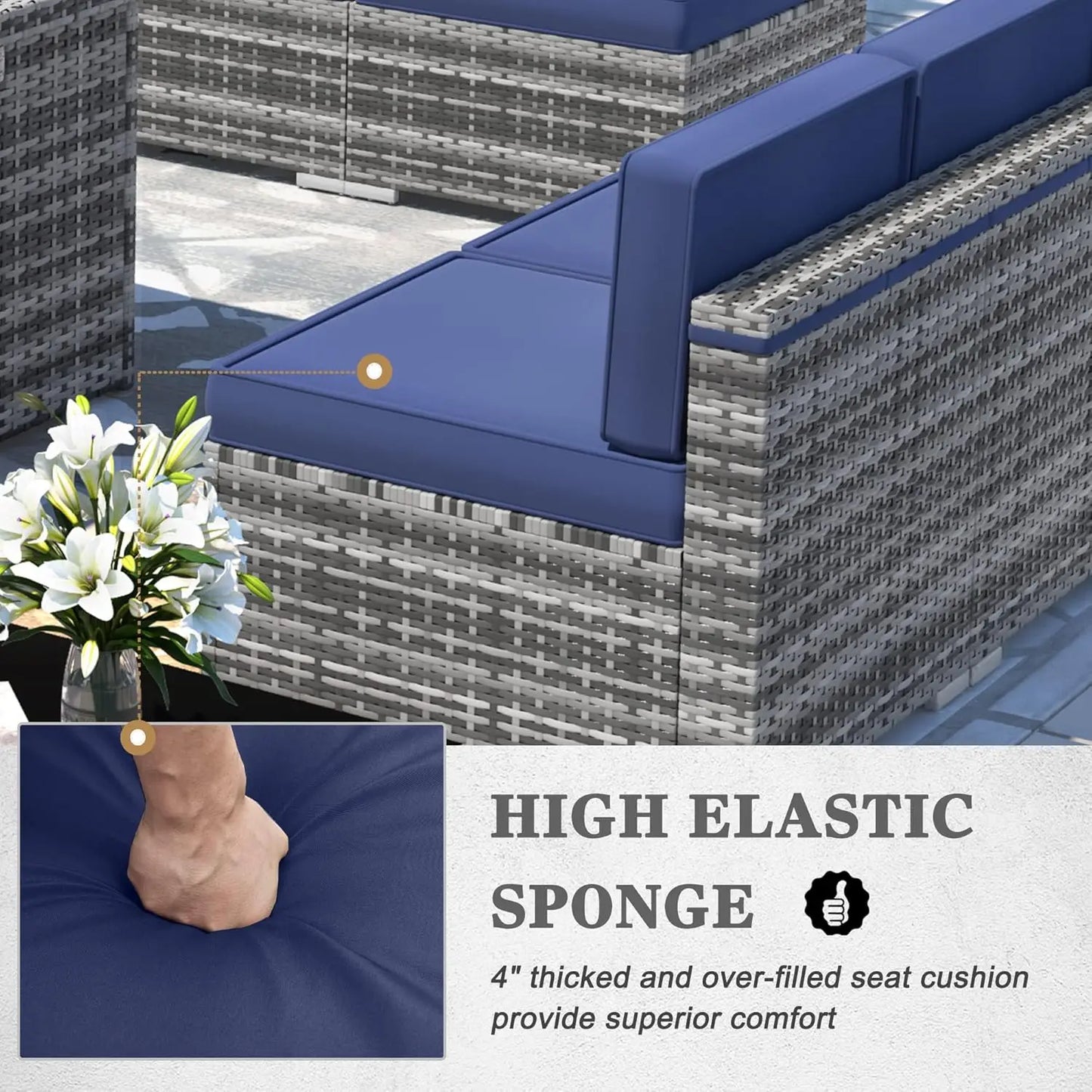 8 Pieces Patio Furniture Set with 44"  Fire Pit Table, Outdoor Sectional Wicker Conversation Sofa Sets with Coffee Table