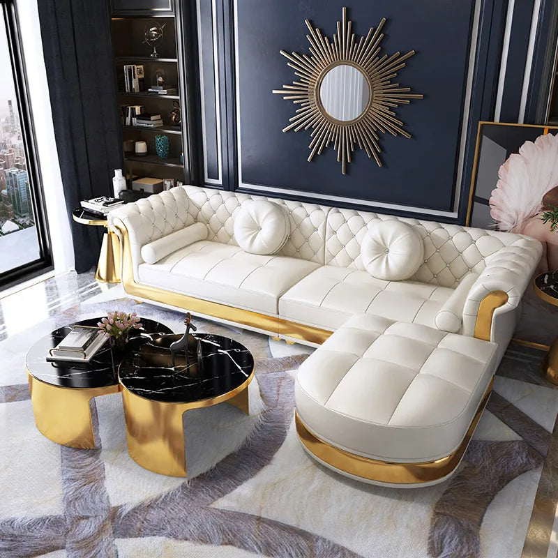Luxury Nordic Style Living Room Furniture Sofas Sets With Button Tufted Nappa Leather 1-4 Seats Sofa for Home Hotel Apartment